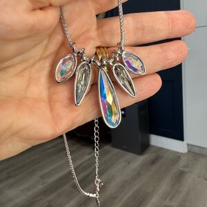 “Touchstone” Customizable, Rhodium, Aurora Borealis Swarovski Crystal Necklace